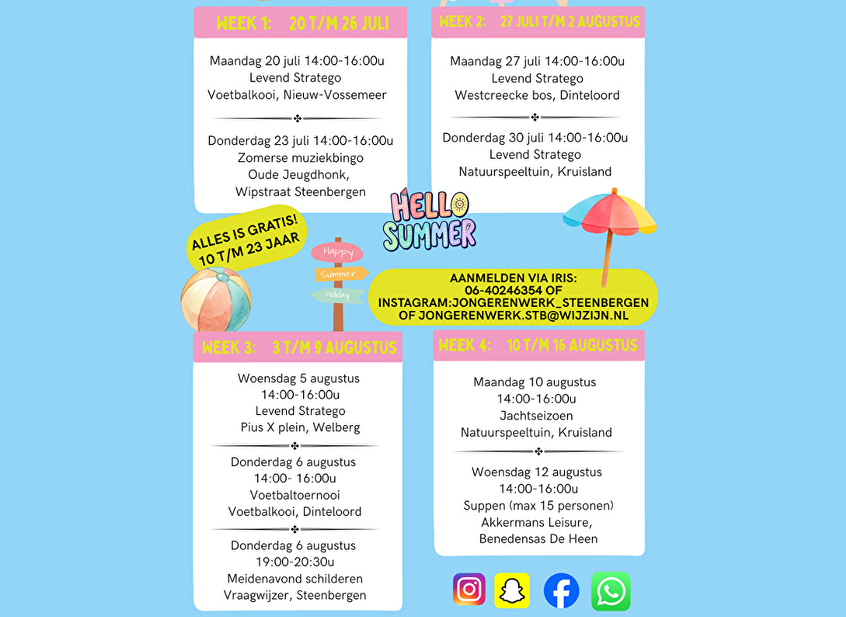 Activiteiten zomervakantie Steenbergen